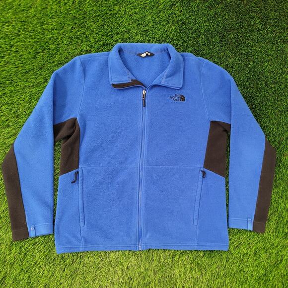 Vintage North-Face Fuzzy Fleece Zip Jacket Large 23x26 Blue Black Y2K - Picture 1 of 13